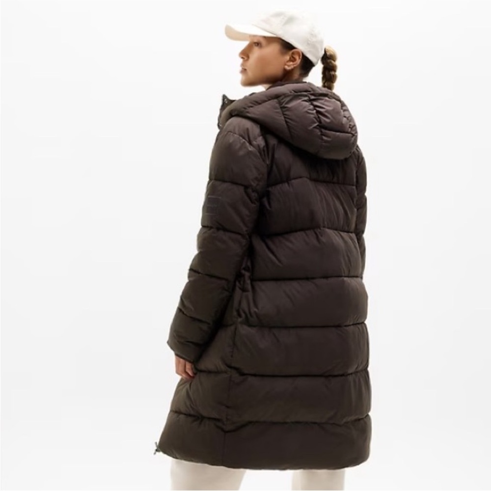Athleta Long Hooded Puffer Coat in Dark Brown
